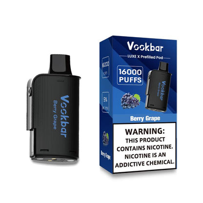 Vookbar LUXE X 16K Berry Grape 50mg prefilled replacement pod and packaging